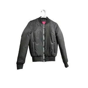 GUESS Black Bomber Jacket with Logo Tape